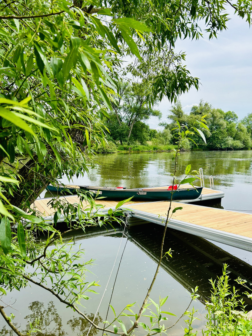 View of the jetty for canoes and inflatable boats on the Fulda